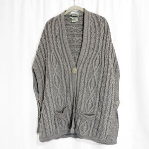 Vintage Arancrafts Ireland Heathered Gray Chunky Knit Poncho Cardigan Size M/L